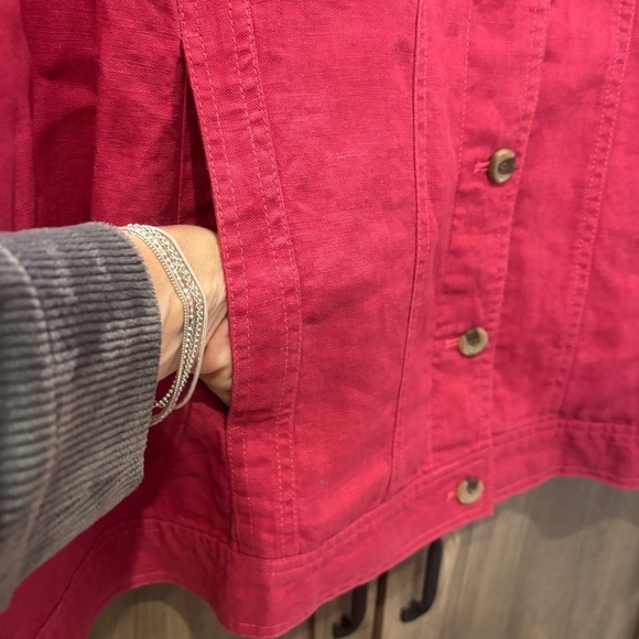 NWOT Coldwater Creek 2X Linen Jacket Denim Style Pink Button Front - Picture 9 of 12